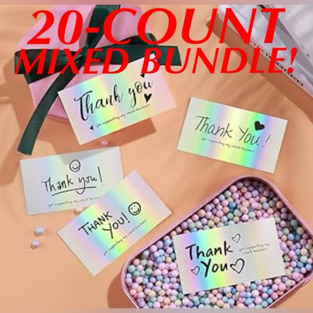 THANK YOU CARDS/HOLOGRAPHIC W/ BLACK PRINT/20-COUNT BUNDLE/NEW